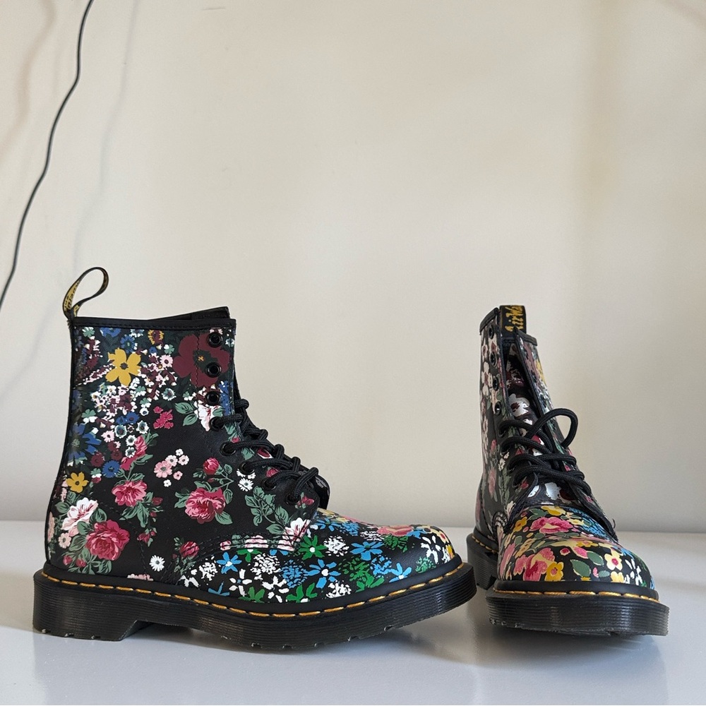Dr. Martens Black Floral Combat Boots